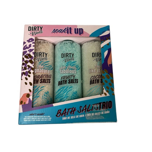 Dirty Works Bath Salt Trio - Blue and Pink Box - Picture 1 of 2